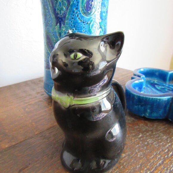 Vintage Black Cat Green Eyes Ceramic Creamer
